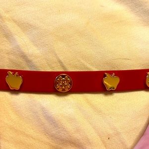 RETIRED Rustic Cuff: Red and Gold Patent Leather with Apples.